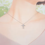 【中古】 K14WG デザイン ジュエリー クロス ネックレス K14ホワイトゴールド ダイヤモンド レディース【Aランク】