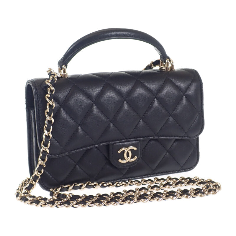 シャネル CHANEL マトラッセ フラップフォンケース AP3226 2WAYバッグ ショルダーバッグ ラムスキン ブラック ゴールド金具 レディース【中古】【Aランク】