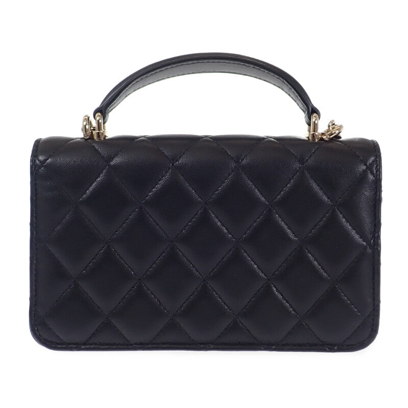 香奈兒 CHANEL Matelasse 翻蓋手機包 AP3226 2WAY包 肩背包 羊皮 黑色 金色五金 女士【中古】【A級品】