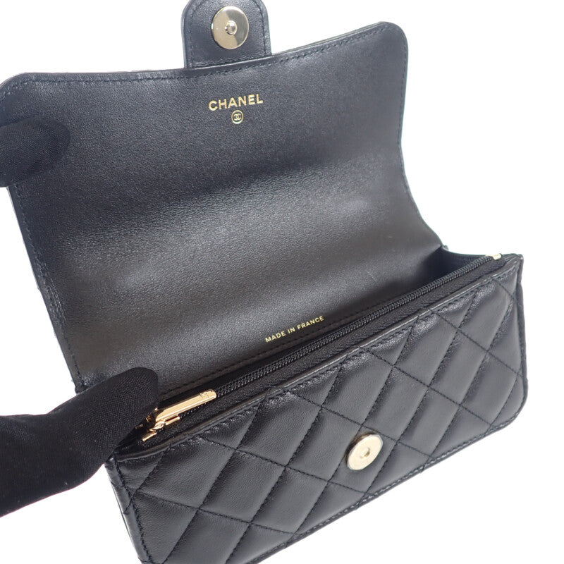 香奈兒 CHANEL Matelasse 翻蓋手機包 AP3226 2WAY包 肩背包 羊皮 黑色 金色五金 女士【中古】【A級品】