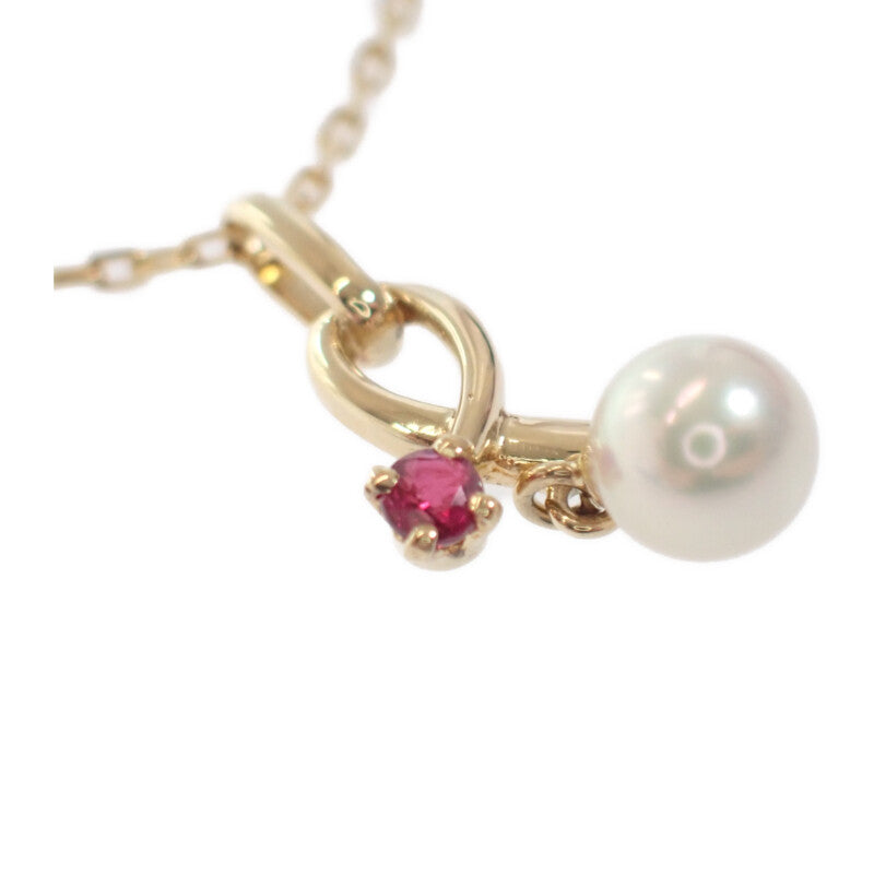 ミキモト MIKIMOTO パール ペンダント ネックレス K18イエローゴールド ルビー アコヤ真珠 レディース【中古】【Aランク】