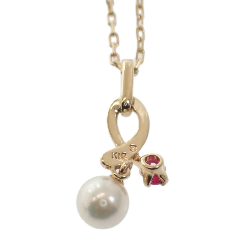 ミキモト MIKIMOTO パール ペンダント ネックレス K18イエローゴールド ルビー アコヤ真珠 ゴールド レディース【中古】【Aランク】