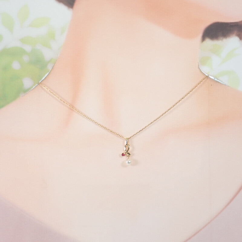 ミキモト MIKIMOTO パール ペンダント ネックレス K18イエローゴールド ルビー アコヤ真珠 レディース【中古】【Aランク】