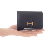 【中古】エルメス HERMES ベアン コンビネコンパクト 三つ折り財布 ヴォーマダム ブラック W刻印 ゴールド金具 レディース【SAランク】