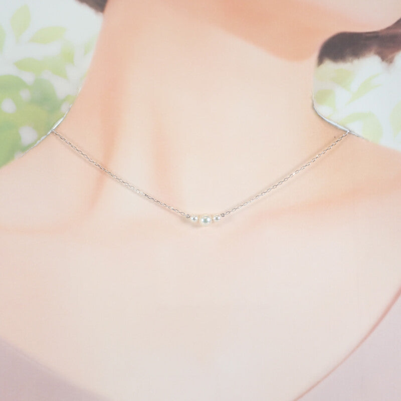 ミキモト MIKIMOTO パール ペンダント 3P ネックレス アコヤ真珠 K18ホワイトゴールド レディース【中古】【Aランク】