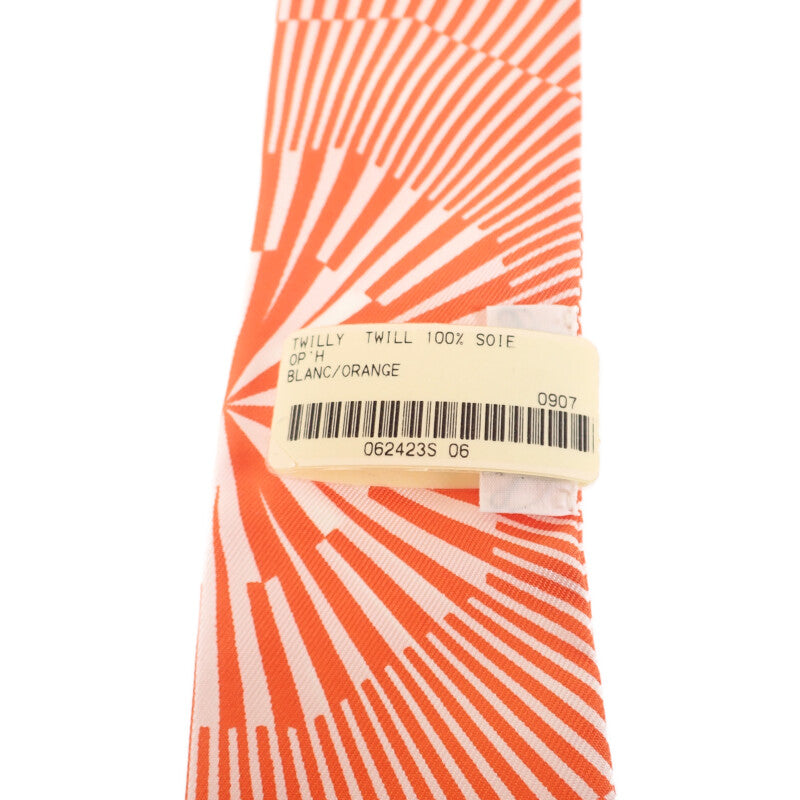 愛馬仕 HERMES Twilly OP'H 062423S_06 絲巾 絲綢 BLANC/ORANGE 橘色 女士【中古】【SA級】