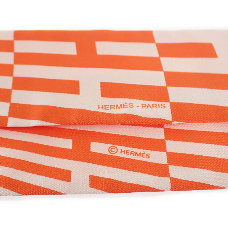 愛馬仕 HERMES Twilly OP'H 062423S_06 絲巾 絲綢 BLANC/ORANGE 橘色 女士【中古】【SA級】