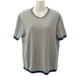 エルメス HERMES ボーダー ニット L 半袖Tシャツ コットン グレー ホワイト ネイビー メンズ【中古】【Aランク】