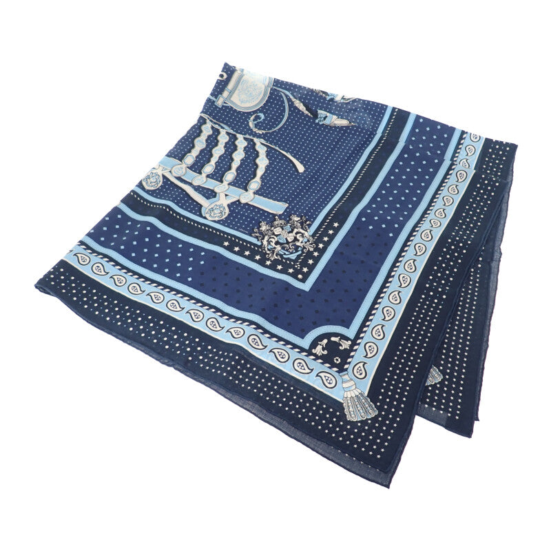 エルメス HERMES カレジェアン140 宮廷の馬具 スカーフ カシミヤ シルク ネイビー ブルー レディース【中古】【Aランク】