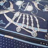 エルメス HERMES カレジェアン140 宮廷の馬具 スカーフ カシミヤ シルク ネイビー ブルー レディース【中古】【Aランク】