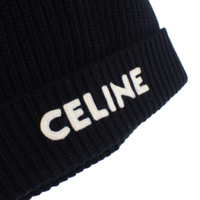 セリーヌ CELINE ニット帽 リブ編み 2A25R535Q.38NO ニットキャップ ウール ブラック レディース メンズ【中古】【Aランク】