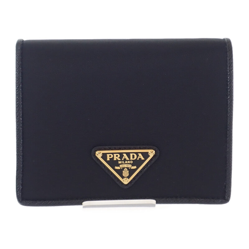 プラダ PRADA Re-Nylon テスートコンパクトウォレット 1MV204 二つ折り財布 サフィアーノ ナイロン ブラック レディース メンズ【中古】【SAランク】
