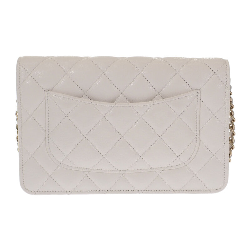 シャネル CHANEL クラシック チェーンウォレット AP0250 ショルダーバッグ キャビアスキン ホワイト ゴールド金具 レディース【中古】【Aランク】