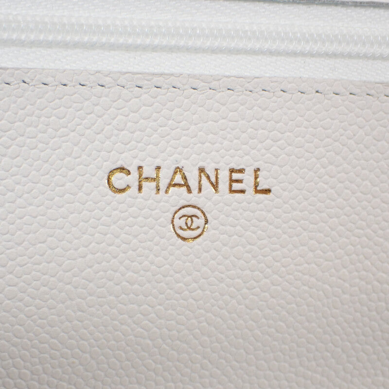 シャネル CHANEL クラシック チェーンウォレット AP0250 ショルダーバッグ キャビアスキン ホワイト ゴールド金具 レディース【中古】【Aランク】