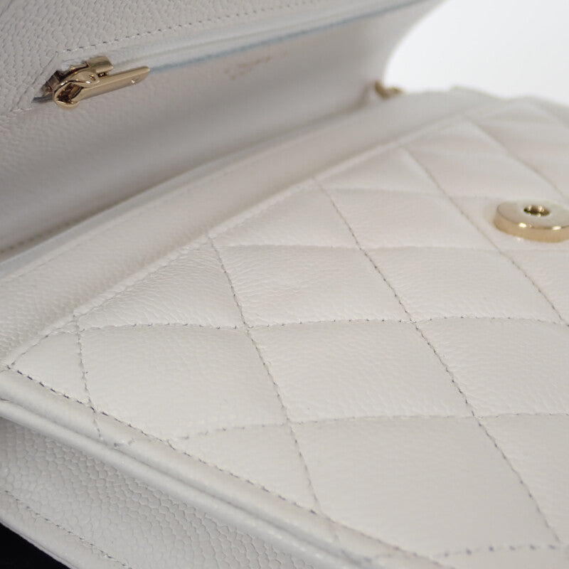 シャネル CHANEL クラシック チェーンウォレット AP0250 ショルダーバッグ キャビアスキン ホワイト ゴールド金具 レディース【中古】【Aランク】