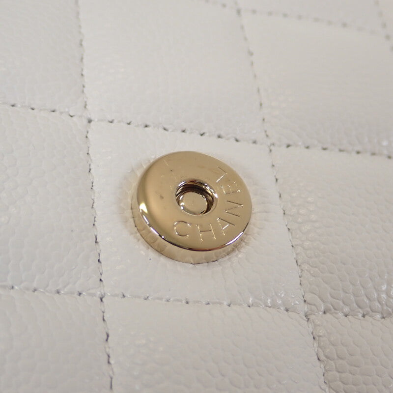 シャネル CHANEL クラシック チェーンウォレット AP0250 ショルダーバッグ キャビアスキン ホワイト ゴールド金具 レディース【中古】【Aランク】