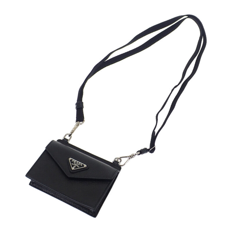プラダ PRADA トライアングル 1TL404 カードケース サフィアーノ ブラック レディース【中古】【Aランク】
