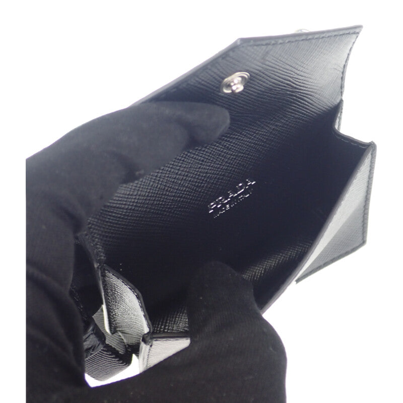 プラダ PRADA トライアングル 1TL404 カードケース サフィアーノ ブラック レディース【中古】【Aランク】