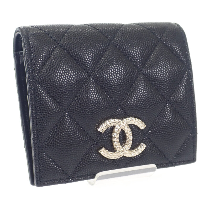 香奈兒 CHANEL Matelasse 緊湊型錢包 AP4248B1821294305 兩摺短夾 魚子醬皮革 黑色 金色金屬配件 女士【中古】【A級】
