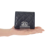 シャネル CHANEL マトラッセ コンパクトウォレット AP3828B1562094305 二つ折り財布 キャビアスキン ブラック シルバー金具 レディース【中古】【SAランク】