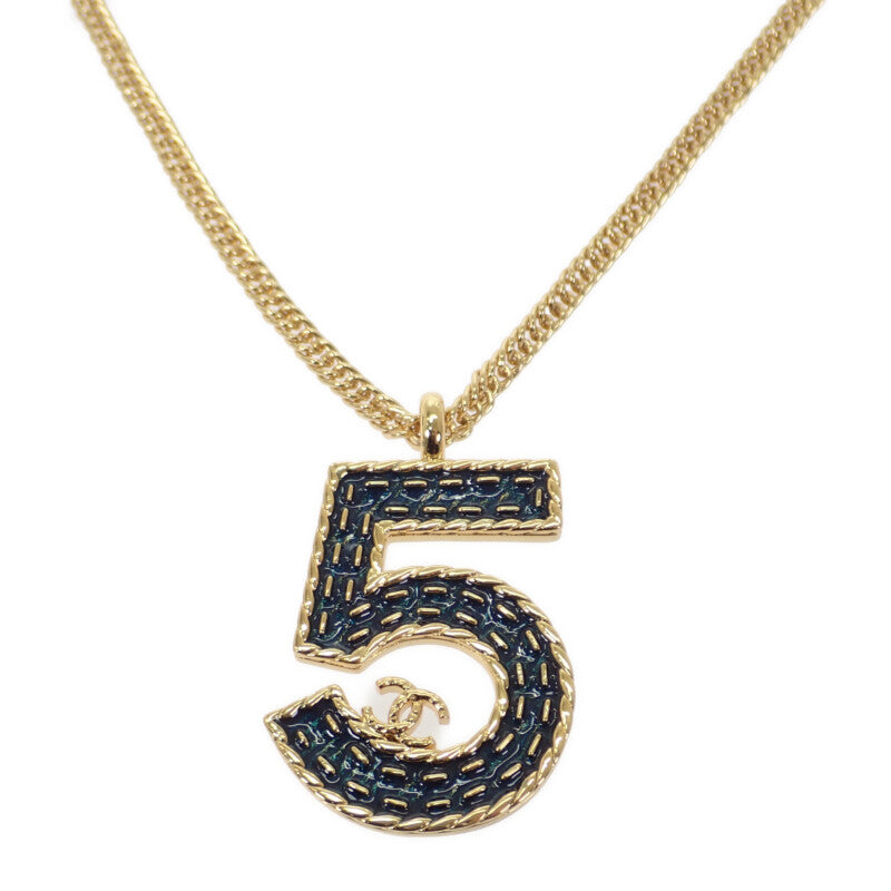 シャネル CHANEL No.5 ロング ネックレス メタル ゴールド ブルー 