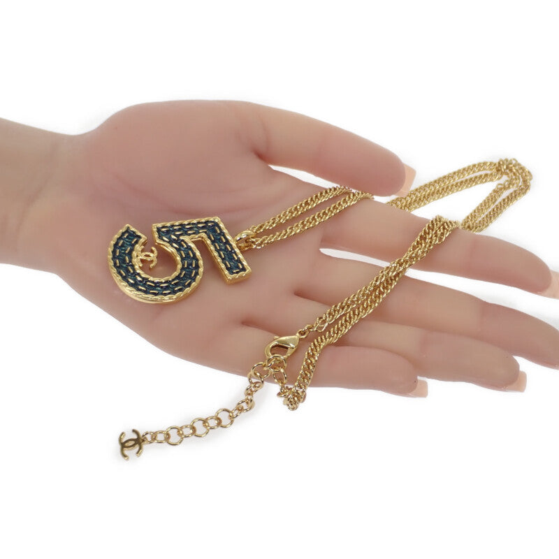 シャネル CHANEL No.5 ロング ネックレス メタル ゴールド ブルー レディース【中古】【Aランク】