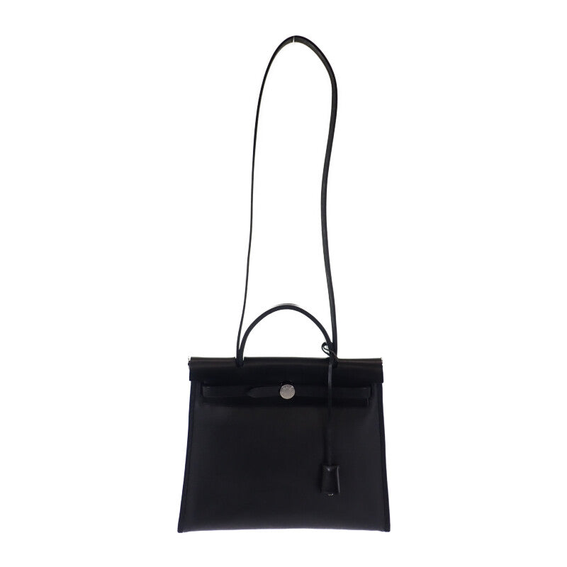 エルメス HERMES エールバッグジップPM 2WAYバッグ ハンドバッグ トワルアッシュベルリンヌ×ヴァッシュハンター ブラック シルバー金具 レディース【中古】【ABランク】