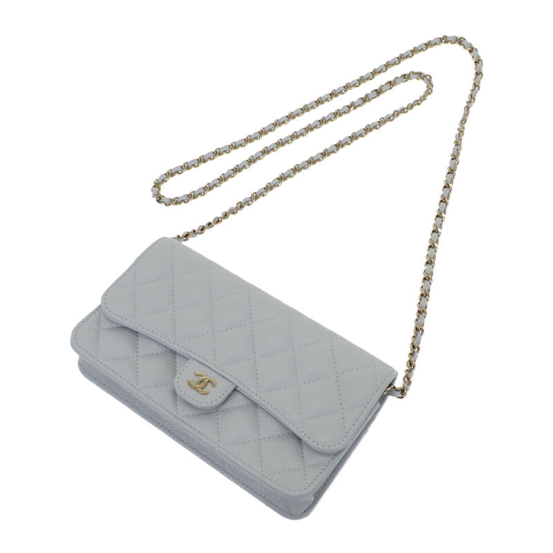 シャネル CHANEL フラップ フォンケース AP3744 ショルダーバッグ グレインドカーフスキン ライトブルー ゴールド金具 レディース【中古】【Aランク】