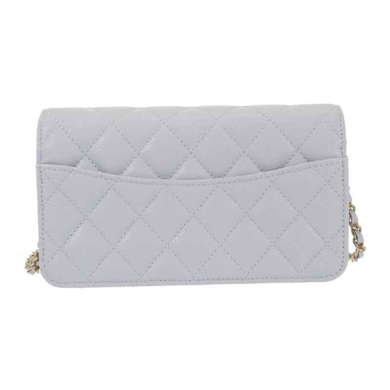 シャネル CHANEL フラップ フォンケース AP3744 ショルダーバッグ グレインドカーフスキン ライトブルー ゴールド金具 レディース【中古】【Aランク】