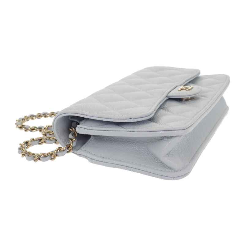 シャネル CHANEL フラップ フォンケース AP3744 ショルダーバッグ グレインドカーフスキン ライトブルー ゴールド金具 レディース【中古】【Aランク】