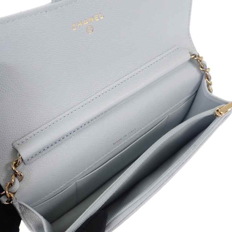 シャネル CHANEL フラップ フォンケース AP3744 ショルダーバッグ グレインドカーフスキン ライトブルー ゴールド金具 レディース【中古】【Aランク】