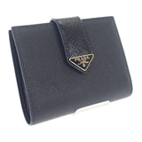 【中古】プラダ PRADA トライアングルロゴ 1MV2042C7XF0002 二つ折り財布 サフィアーノ ブラック ゴールド金具 レディース【SAランク】