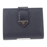【中古】プラダ PRADA トライアングルロゴ 1MV2042C7XF0002 二つ折り財布 サフィアーノ ブラック ゴールド金具 レディース【SAランク】