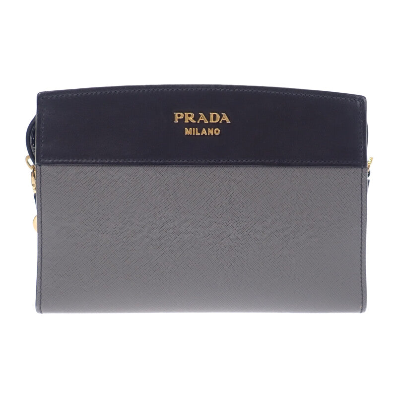 プラダ PRADA エスプラナードバッグ 1BH043 ショルダーバッグ サフィアーノ グレー ブラック ゴールド金具 レディース【中古】【ABランク】