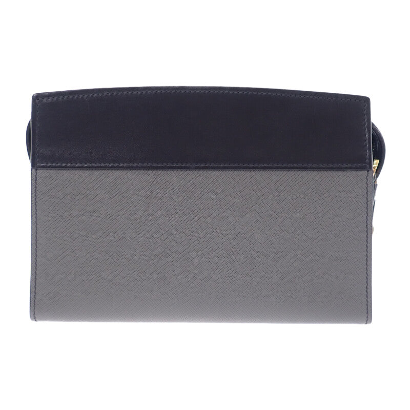 プラダ PRADA エスプラナードバッグ 1BH043 ショルダーバッグ サフィアーノ グレー ブラック ゴールド金具 レディース【中古】【ABランク】
