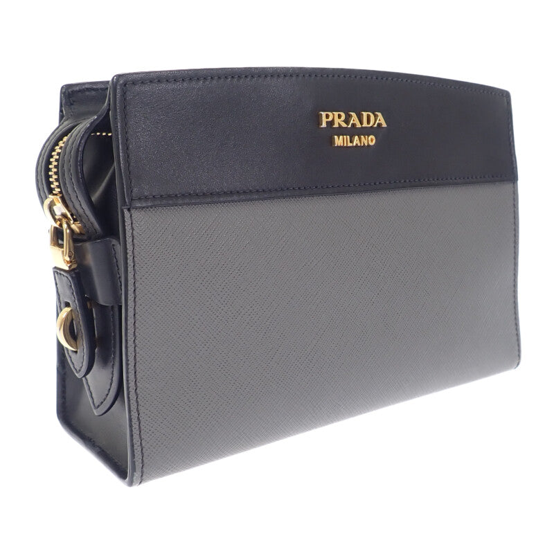 プラダ PRADA エスプラナードバッグ 1BH043 ショルダーバッグ サフィアーノ グレー ブラック ゴールド金具 レディース【中古】【ABランク】