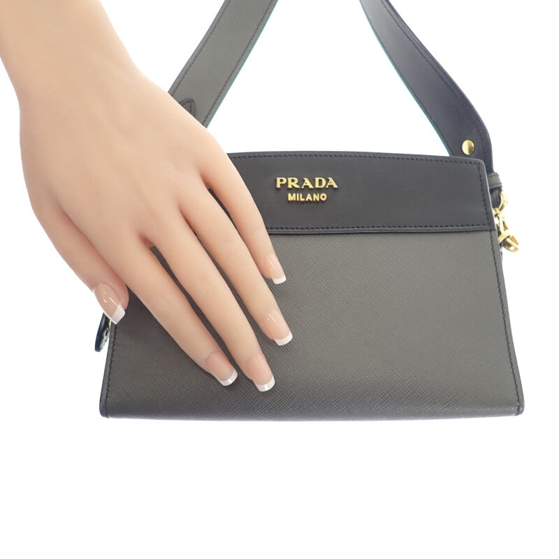 プラダ PRADA エスプラナードバッグ 1BH043 ショルダーバッグ サフィアーノ グレー ブラック ゴールド金具 レディース【中古】【ABランク】