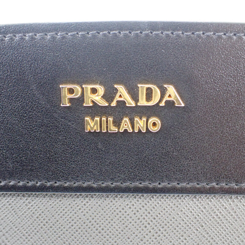 プラダ PRADA エスプラナードバッグ 1BH043 ショルダーバッグ サフィアーノ グレー ブラック ゴールド金具 レディース【中古】【ABランク】