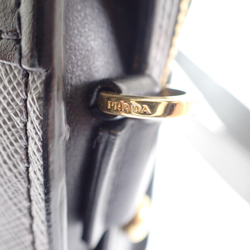 プラダ PRADA エスプラナードバッグ 1BH043 ショルダーバッグ サフィアーノ グレー ブラック ゴールド金具 レディース【中古】【ABランク】