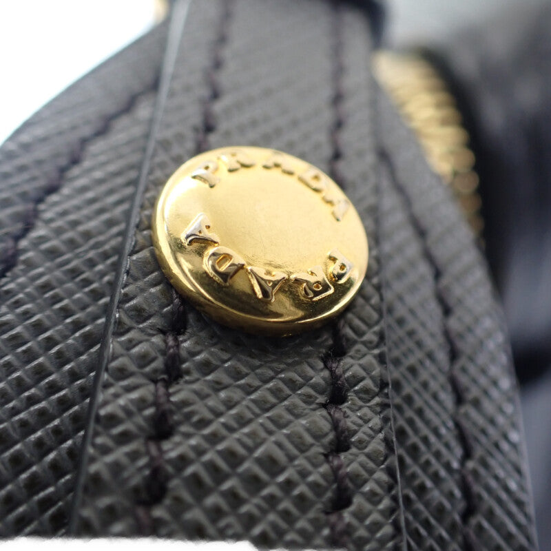 プラダ PRADA エスプラナードバッグ 1BH043 ショルダーバッグ サフィアーノ グレー ブラック ゴールド金具 レディース【中古】【ABランク】