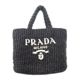 【中古】プラダ PRADA スモール クロシェ ラフィア風 1BG422 トートバッグ ブラック レディース【Aランク】
