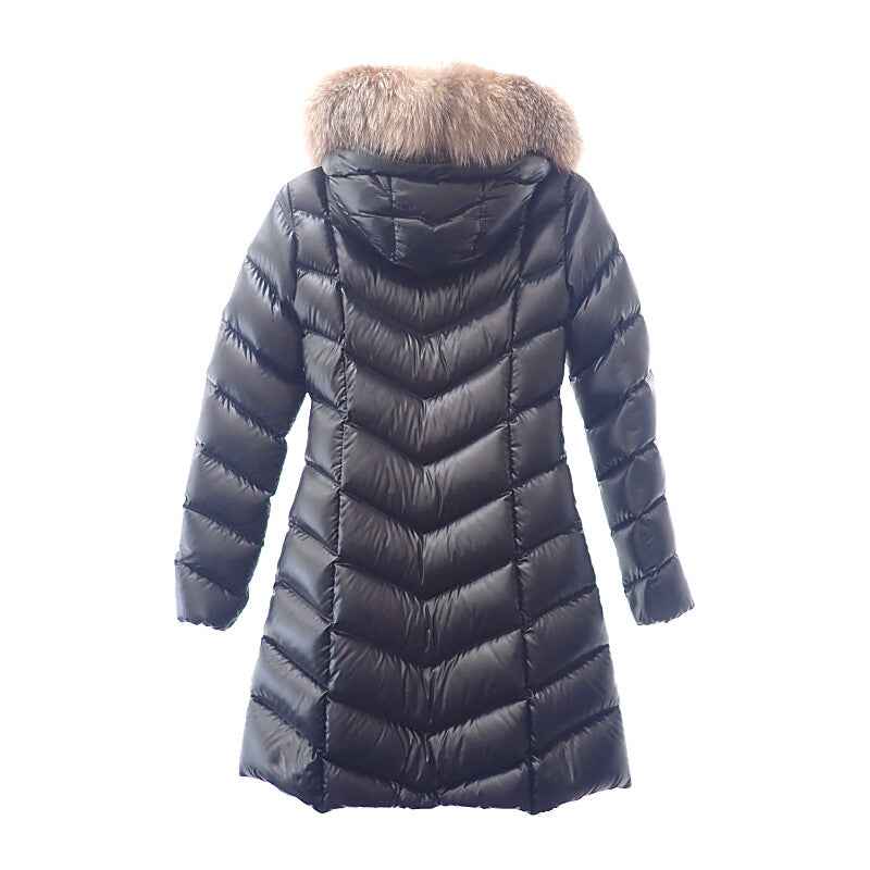 モンクレール MONCLER ファー付きロング H20931C00069_C0065 ダウンジャケット ナイロン ブラック レディース【中古】【ABランク】