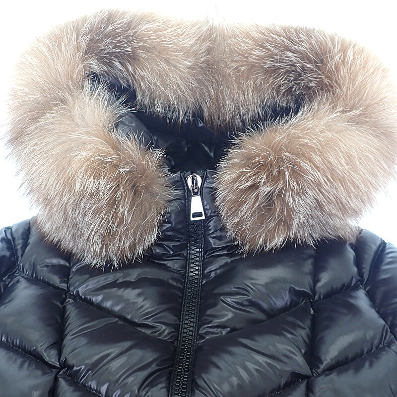 モンクレール MONCLER ファー付きロング H20931C00069_C0065 ダウンジャケット ナイロン ブラック レディース【中古】【ABランク】