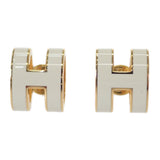 【中古】エルメス HERMES ポップ アッシュ H ピアス メタル ホワイト ゴールド金具 レディース【ABランク】
