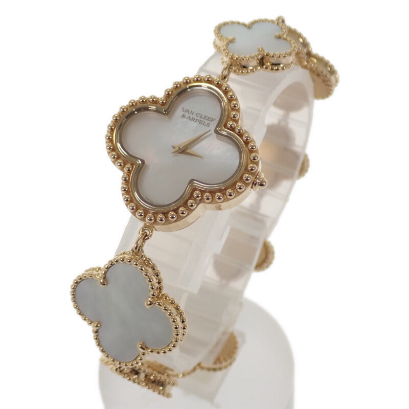 Van Cleef & Arpels 梵克雅寶 Alhambra 阿爾罕布拉 小型腕錶 VCARO40T00 K18黃金 石英 白色貝殼面盤 女錶 【中古】【AB級】