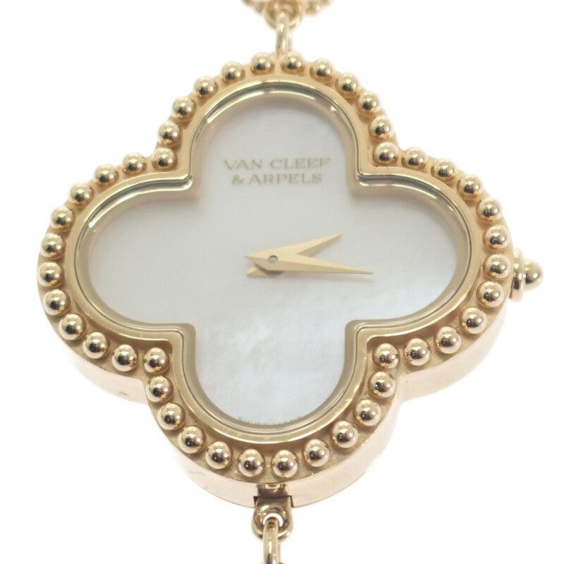 Van Cleef & Arpels 梵克雅寶 Alhambra 阿爾罕布拉 小型腕錶 VCARO40T00 K18黃金 石英 白色貝殼面盤 女錶 【中古】【AB級】