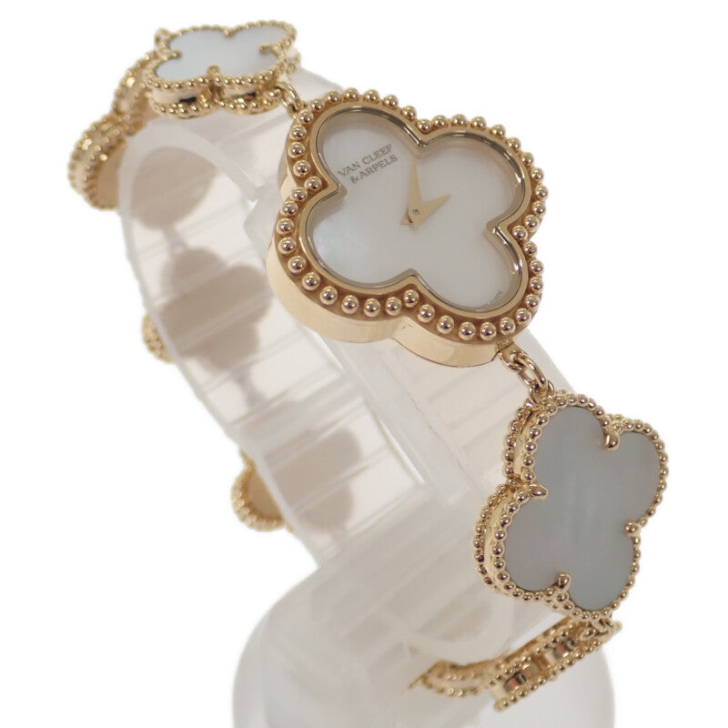 Van Cleef & Arpels 梵克雅寶 Alhambra 阿爾罕布拉 小型腕錶 VCARO40T00 K18黃金 石英 白色貝殼面盤 女錶 【中古】【AB級】