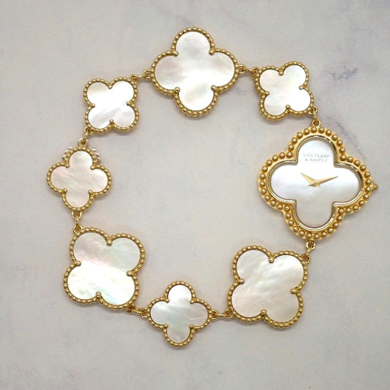 ヴァンクリーフ&アーペル Van Cleef & Arpels アルハンブラ ウォッチ スモール VCARO40T00 腕時計 K18イエローゴールド クオーツ ホワイトシェル文字盤 レディース【中古】【ABランク】