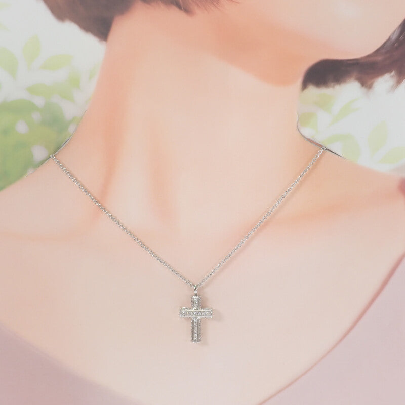 BVLGARI 寶格麗 拉丁十字架 328947 項鍊 K18白金 鑽石 男女皆可【中古】【A級品】