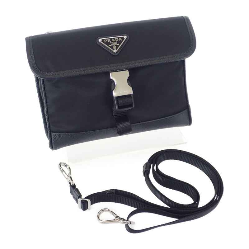 プラダ PRADA レザー スマートフォンケース 2ZH108_2DMH_F0002 ショルダーバッグ サフィアーノ ナイロン ブラック レディース メンズ【中古】【Aランク】